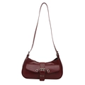 Retro deep red shoulder bag in glossy patent leather with silver buckle and flap pocket - Red