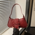 Bolso de hombro rojo oscuro con lazo de cuero sintético mate y textura vintage mujer - Rojo