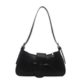 Elegante borsa baguette nera in ecopelle con fiocco decorativo e cerniera in argento - Nero