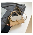 Chic khaki square handbag featuring woven texture, gold buckle, and crossbody strap - Khaki