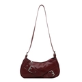 Dark red crescent underarm bag with silver belt buckle and adjustable shoulder strap - Red