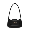 Classic black shoulder bag with a gold bow buckle clasp on a smooth leather finish - Black