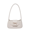 Elegant beige leather shoulder bag with a stylish gold bow buckle for women - White