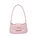 Chic pink shoulder bag with gold metal bow detail and minimalist retro flap design - Pink
