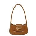 Brown PU leather underarm bag with a gold bow buckle in a minimalist shoulder style - Brown