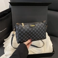 Bolso de hombro de PU negro para mujer con estampado floral azul en caja de regalo - Negro