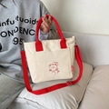 Bolso de lona en contraste con asas rojas y lindo estampado de oso para uso diario casual - Rojo