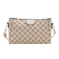 Borsa a tracolla beige in pelle PU con logo 'FASHION' dorato e motivi floreali - Bianco