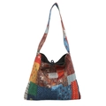 Bunte Patchwork-Leinentasche mit Bohème-Blumenmuster und praktischem Kordelzugverschluss - Bunt