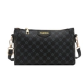Piccola borsa a tracolla vintage nera con stampa floreale blu ed etichetta moda trendy - Nero