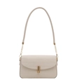 Retro cream white crocodile pattern shoulder bag with a gold metal bar lock closure - White