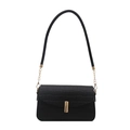 Chic black crocodile pattern crossbody bag with gold lock and chain strap on white background - Black