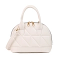 White shell-shaped quilted crossbody bag with dual zippers and top handle in faux leather - White