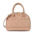 Elegant beige quilted shell handbag with gold zippers and detachable shoulder strap - Khaki