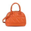 Orange dome handbag with triangle quilted pattern and detachable crossbody strap - Orange