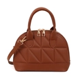 Brown quilted shell handbag with dual zippers and gold hardware in elegant brown finish - Brown