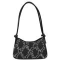 Borsa sottobraccio in denim nero con motivi a rombi sfrangiati e tracolla con nodi - Nero