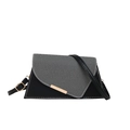 Borsa a tracolla a trapezio nera e grigia con cuciture bianche e finiture in metallo - Nero