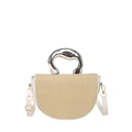 Borsa a sella in paglia minimalista con manico organico argento e tracolla in pelle - Bianco