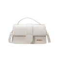 White minimalist crossbody bag with gold JINGPIN logo and adjustable shoulder strap - White