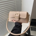 Minimalist beige soft leather underarm bag with gold buckle and chain strap detail - Khaki
