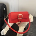 Red leather minimalist underarm bag with gold horseshoe buckle and chain strap - Red