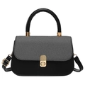 Chic two-tone crossbody bag with grey woven flap, black body and gold twist lock - Black