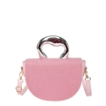 Borsa a mano rosa semicircolare con manico argento testurizzato e tracolla regolabile - Rosa