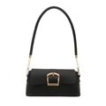 Minimalist black leather underarm bag with gold horseshoe buckle and chain strap - Black