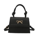 Classic black crossbody square bag with a golden bow buckle and knotted handle detail - Black