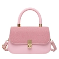 Pink PU leather crossbody bag with woven flap detail and gold metal hardware lock - Pink
