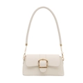 Elegant white leather baguette underarm bag with large horseshoe gold buckle and chain - White