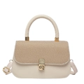Minimalist creamy white crossbody box bag featuring a unique woven textured flap cover - White