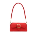 Retro red crossbody bag with oversized gold D-buckle and cylindrical leather handle - Red
