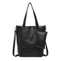 Grande borsa tote nera in pelle con goffratura a teschio e borchie metalliche a forma di teschio - Set Borsa Tote E Pochette Sospesa / Nero