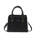 Bolso de mano negro minimalista con detalle de lazo y adornos metálicos dorados - Negro