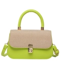 Chic lime green and straw crossbody bag with golden twist lock and top handle - Green