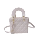 Elegant beige quilted mini handbag with gold hardware and top handle in a front view - No Pendant / White