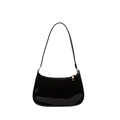 Elegante schwarze Baguette-Tasche aus glänzendem Kunstleder mit goldenem Reißverschluss für Damen - Schwarz