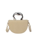 Sacoche beige en tissu avec poignée asymétrique en métal argenté et boucles dorées - Kaki