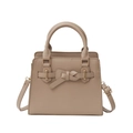 Bolso de mano caqui elegante con detalle de lazo de cuero y correa ajustable - Caqui