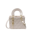 Chic cream white mini quilted handbag with gold hardware and detachable strap - With Key Pendant / White with Pendant