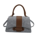 Bolso de mano de tela vaquera gris con correas de cuero marrón y bandolera ajustable - Azul