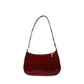 French vintage wine red patent leather shoulder bag with sleek gold zipper hardware - Red