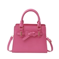 Rose pink faux leather crossbody bag with a sweet bow design and golden hardware - Rose Pink