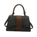 Bolso bandolera cuadrado minimalista en lona gris y cuero marrón con correa - Negro