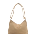 Bolso baguette marrón claro con textura vertical y correas dobles delgadas - Caqui