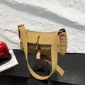 Khaki canvas messenger bag with double front pockets in tactical streetwear style - Brown