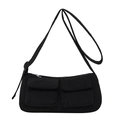Minimalist black nylon canvas crossbody bag with dual utility pockets and adjustable strap - Black