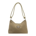 Large khaki pleated shoulder bag with rope straps and JINGPIN fashion label - Green